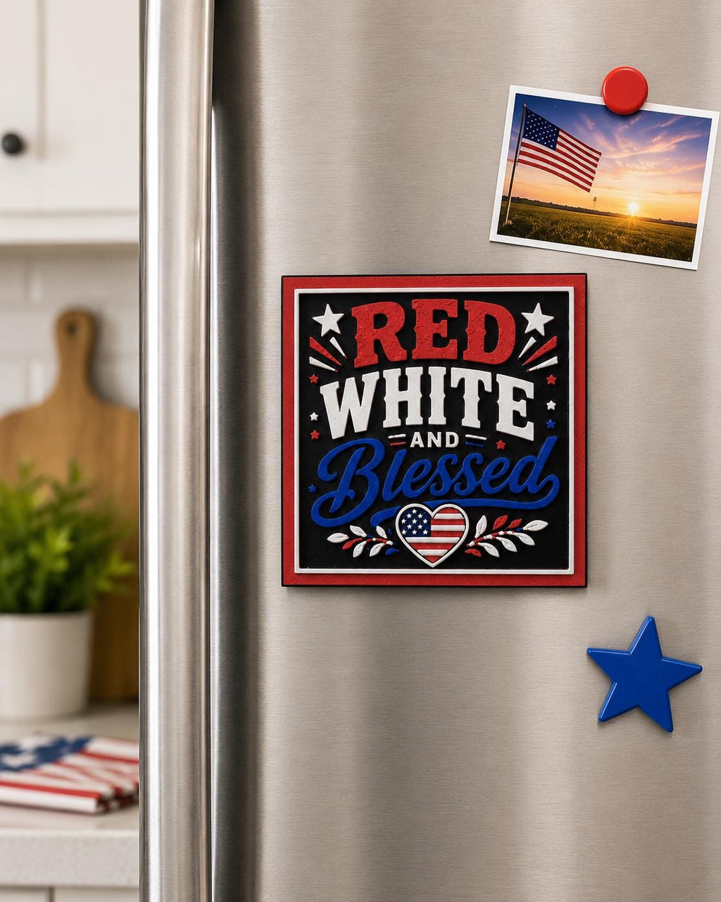 Red White and Blessed Magnet – Patriotic Refrigerator Magnet – Fourth of July Decor – USA Magnet – Americana Kitchen Decor – Independence Da