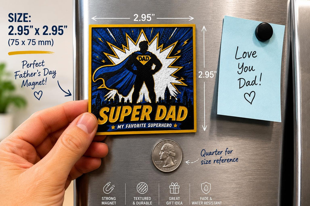 Textured 3D Printed Super Dad Magnet | Superhero Father's Day Gift