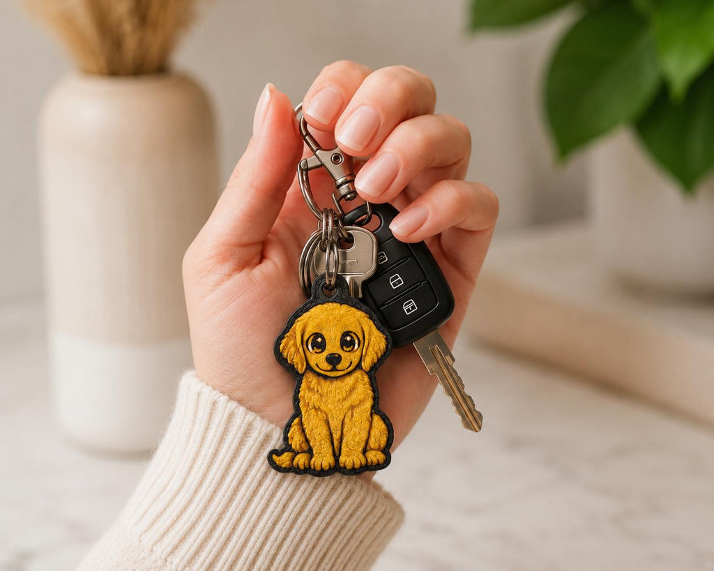 Textured Golden Retriever Keychain, 3D Printed Puppy Bag Charm, Dog Lover Accessory