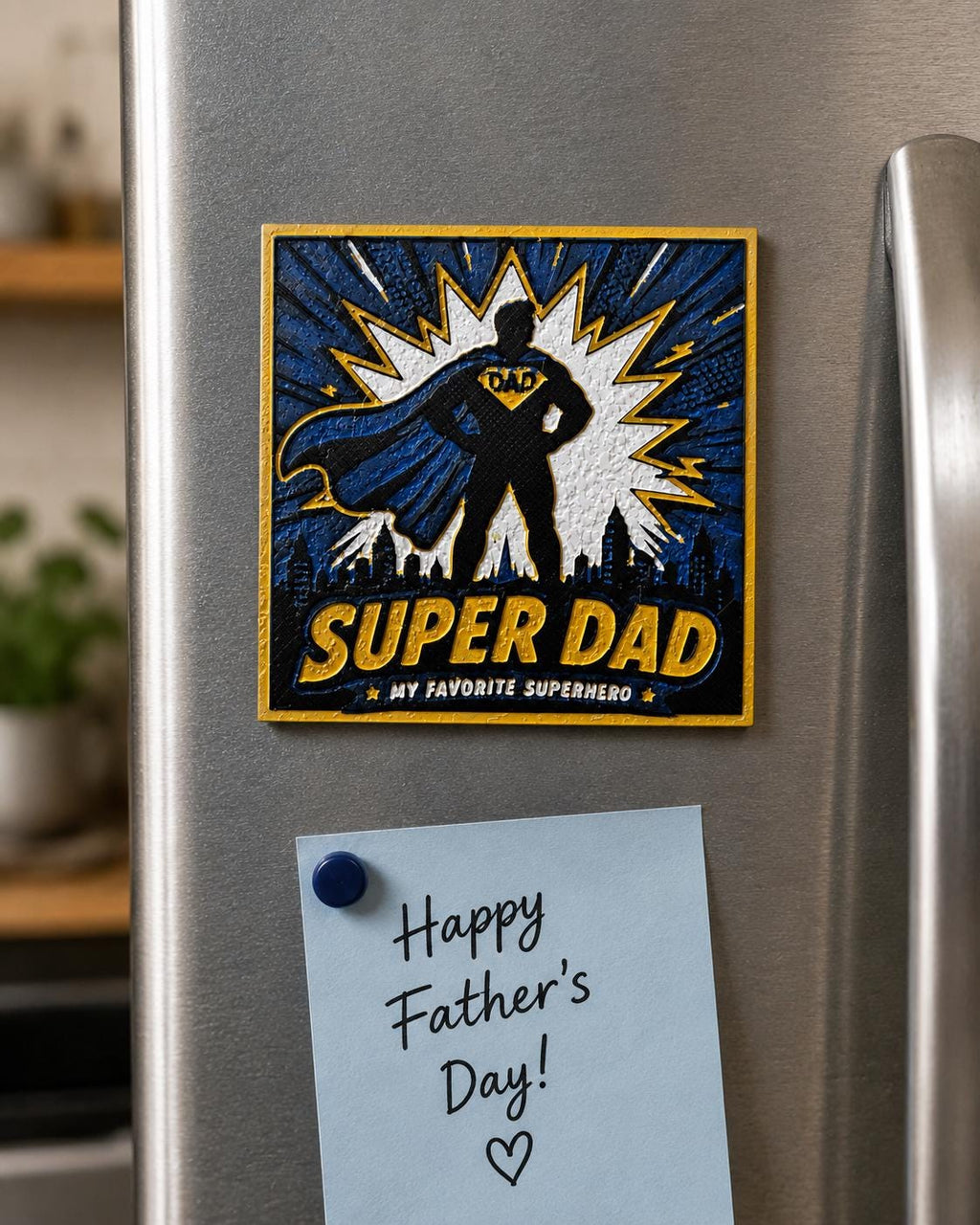 Textured 3D Printed Super Dad Magnet | Superhero Father's Day Gift