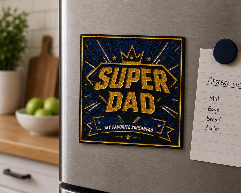 Textured 3D Printed Super Dad Magnet | Superhero Father's Day Gift