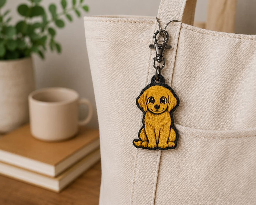 Textured Golden Retriever Keychain, 3D Printed Puppy Bag Charm, Dog Lover Accessory