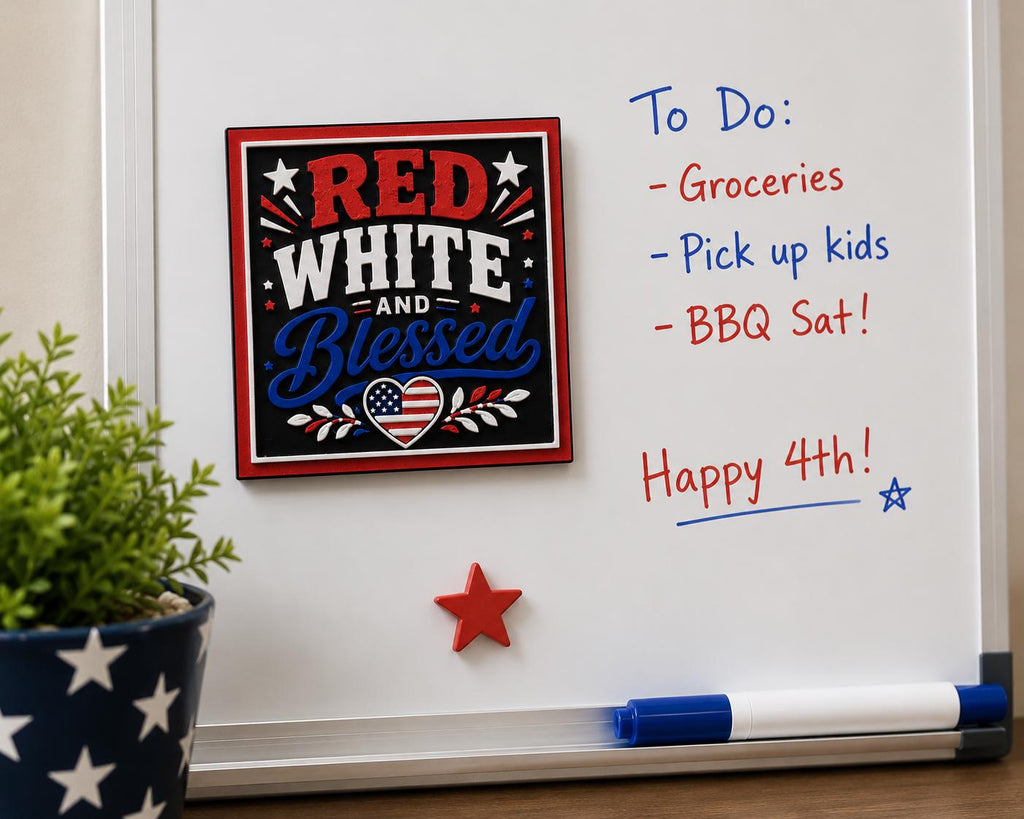 Red White and Blessed Magnet – Patriotic Refrigerator Magnet – Fourth of July Decor – USA Magnet – Americana Kitchen Decor – Independence Da