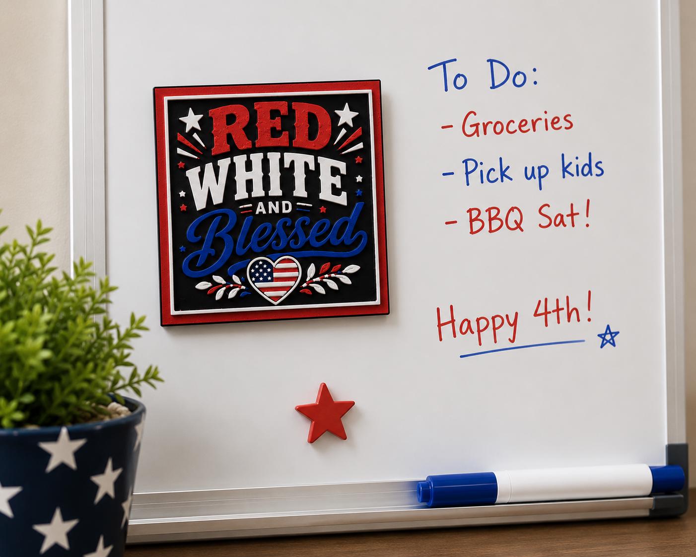 Red White and Blessed Magnet – Patriotic Refrigerator Magnet – Fourth of July Decor – USA Magnet – Americana Kitchen Decor – Independence Da