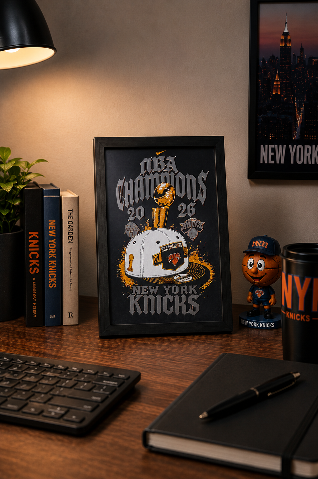 Championship Hat & Shirt Inspired 3D Printed Basketball Wall Art | Framed Sports Decor | Fan Cave Gift | 6x9 Display
