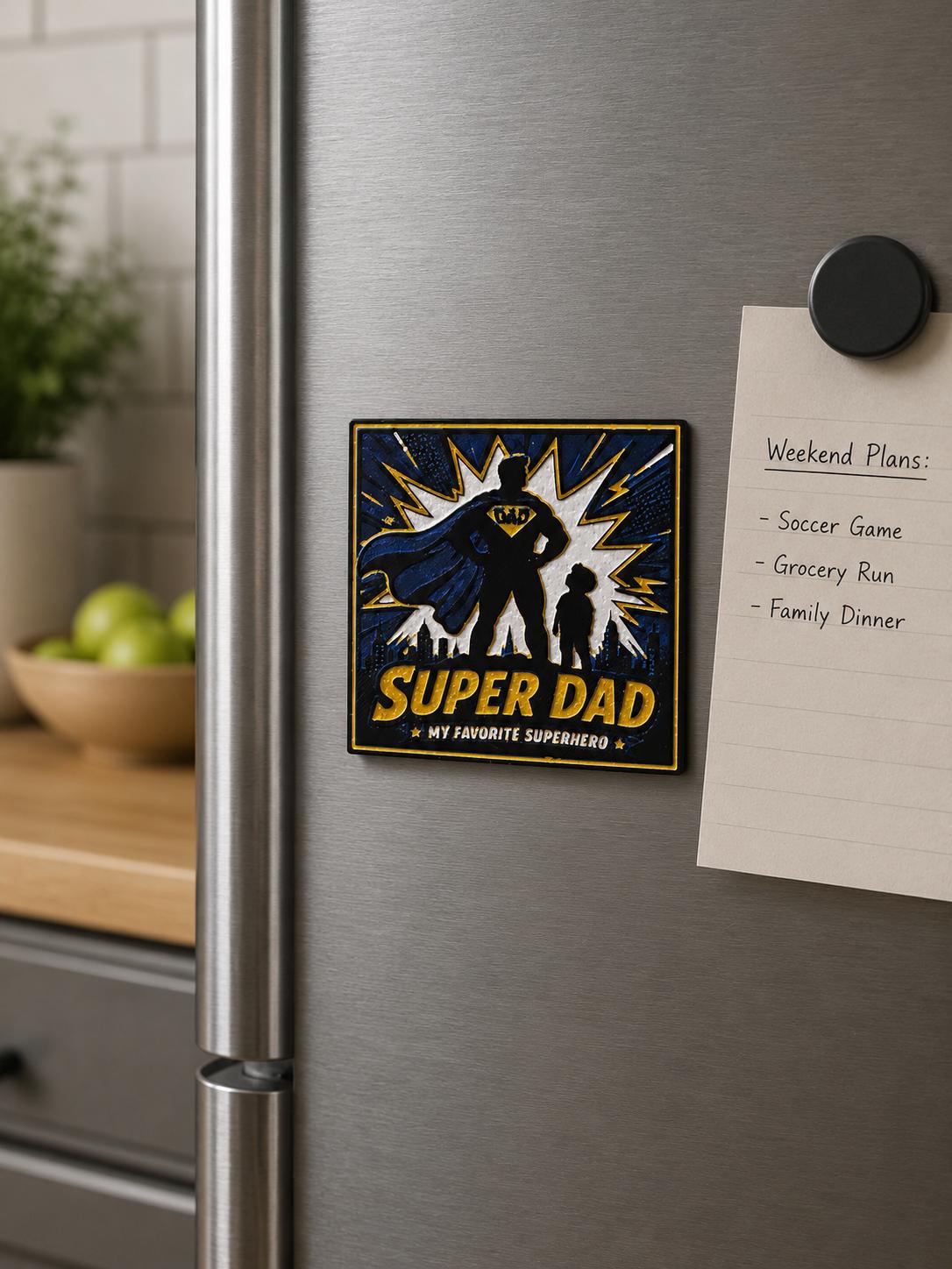 Textured 3D Printed Super Dad Magnet | Superhero Father's Day Gift