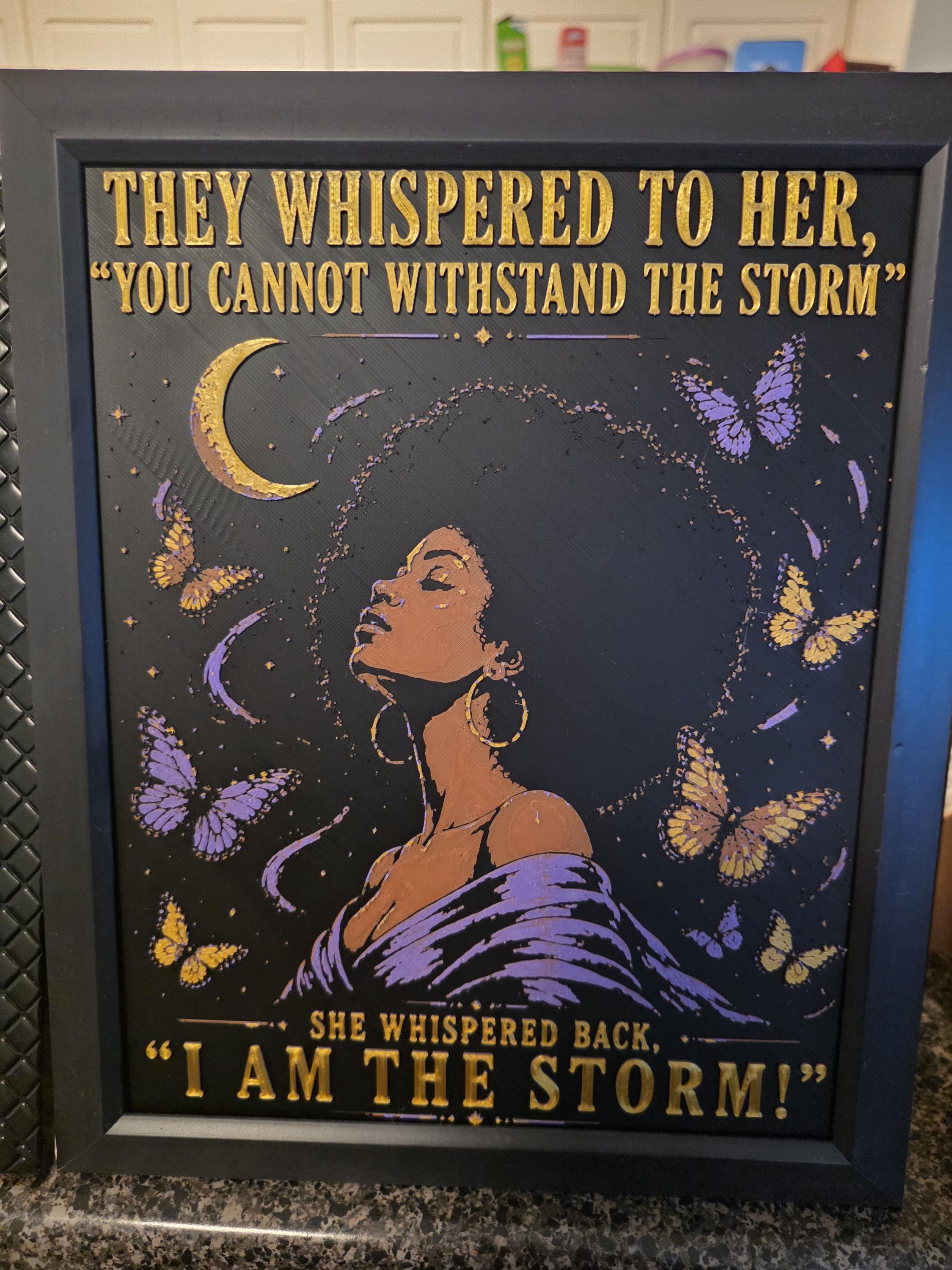 I Am The Storm | Inspirational Black Woman Wall Art | 3D Printed Textured | Motivational Quote Decor | Afro Art Gift | Empowerment Decor