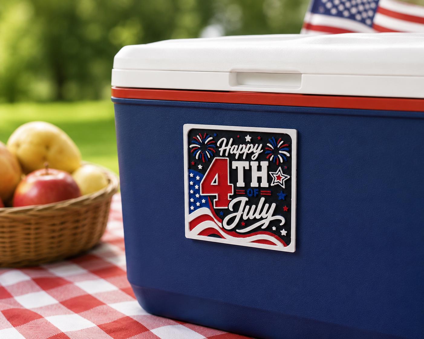 Happy 4th of July Magnet – Patriotic Refrigerator Magnet – Red White Blue Kitchen Decor – Independence Day Gift