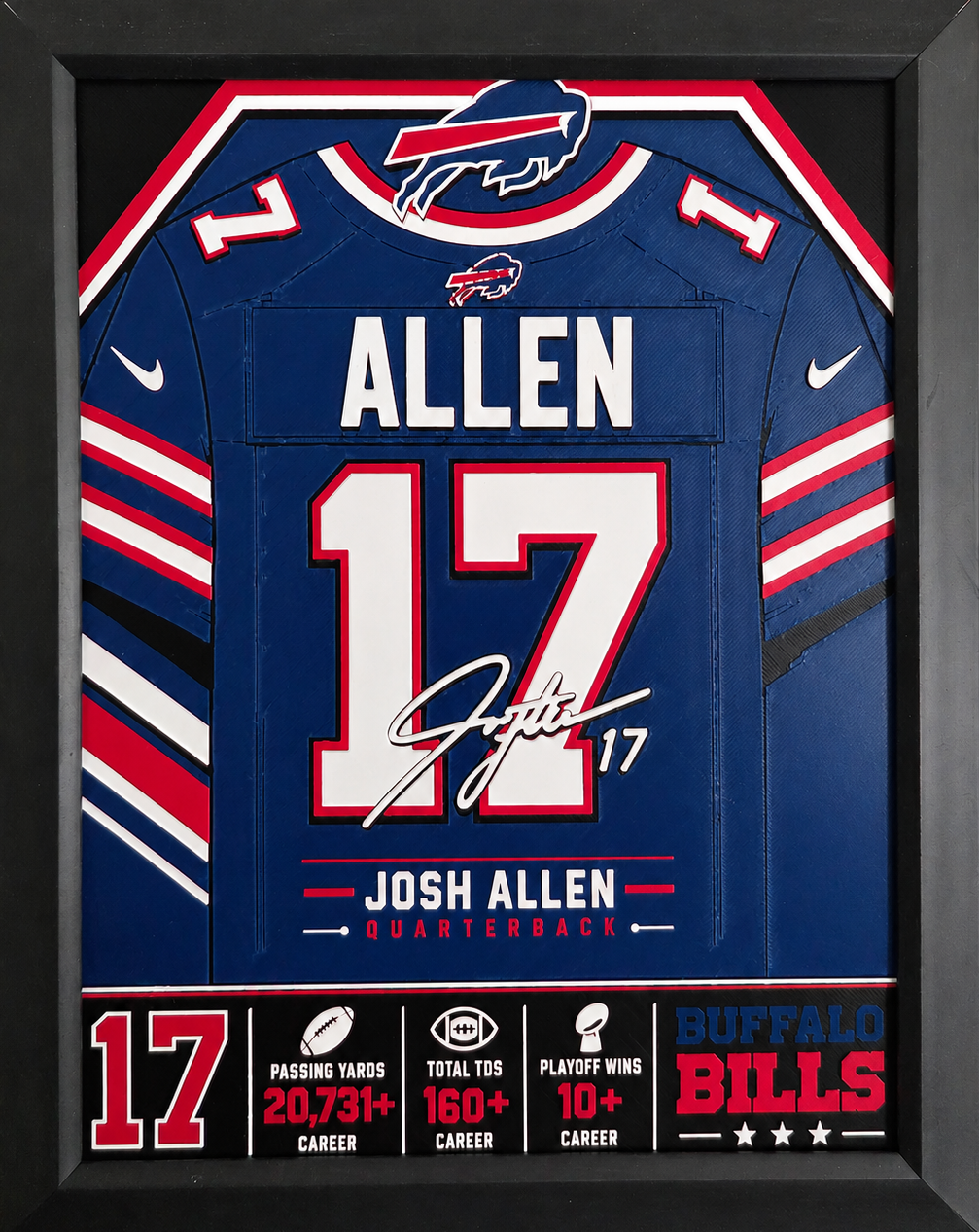 Josh Allen #17 Buffalo Bills 3D Layered Wall Art – Framed 8x10