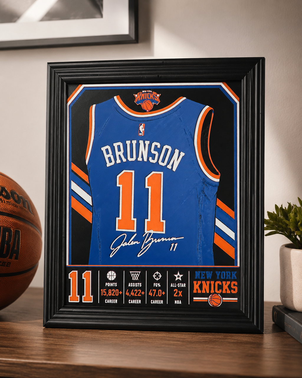 Jalen Brunson Inspired Knicks 3D Jersey Wall Art | Framed 8x10 Basketball Fan Display