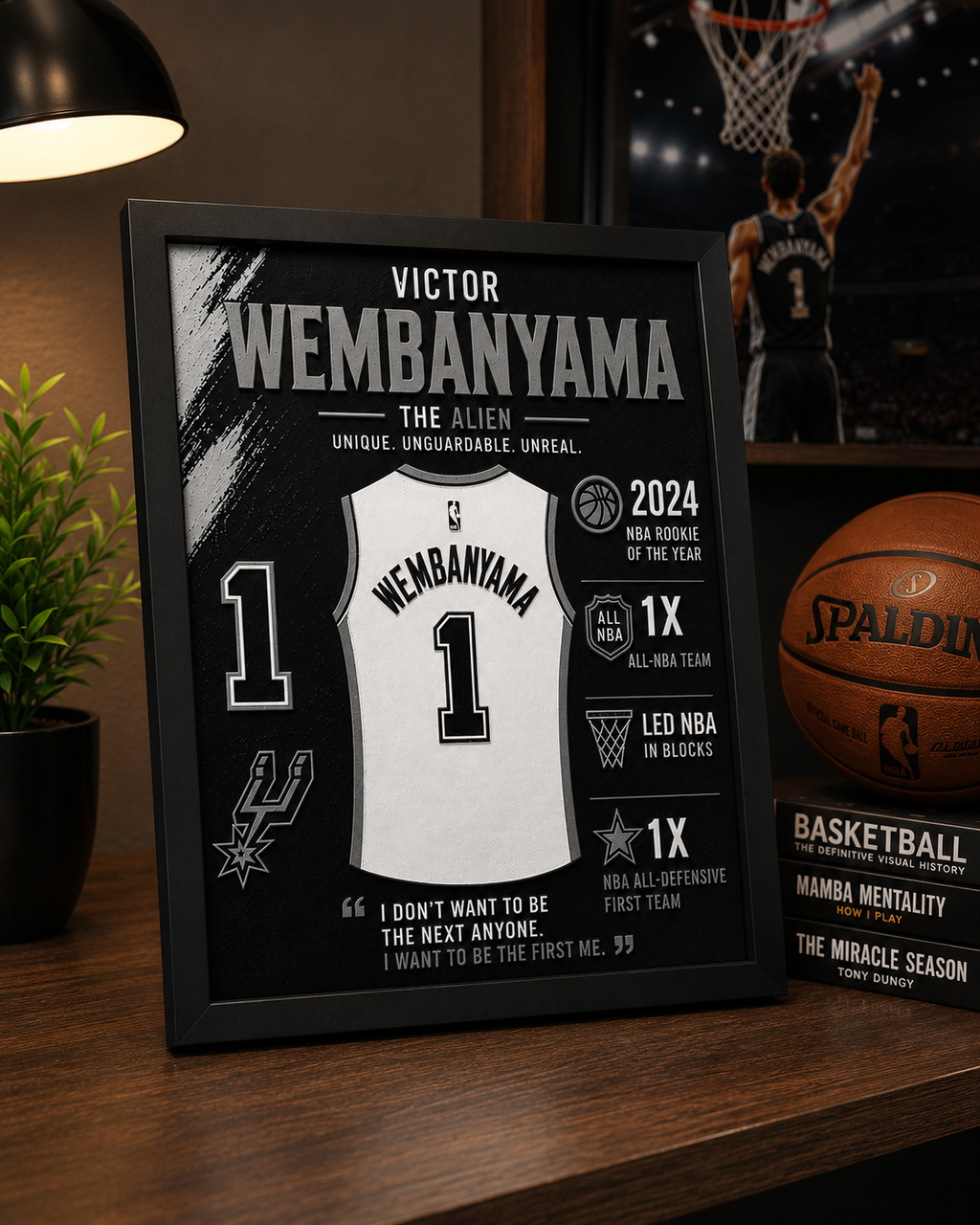 Victor Wembanyama 3D Printed Wall Art – Framed 8x10
