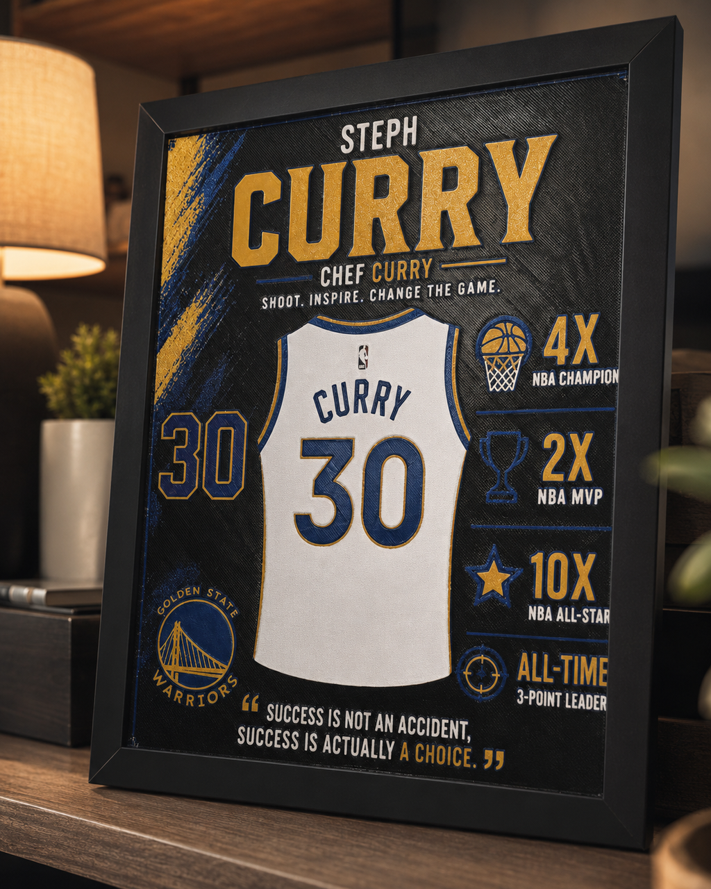 Steph Curry Inspired Warriors 3D Jersey Wall Art – Framed 8x10 Basketball Fan Display