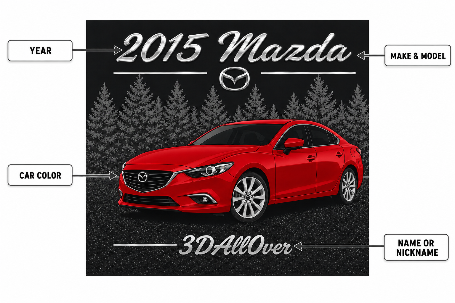 Example showing where custom car print details appear