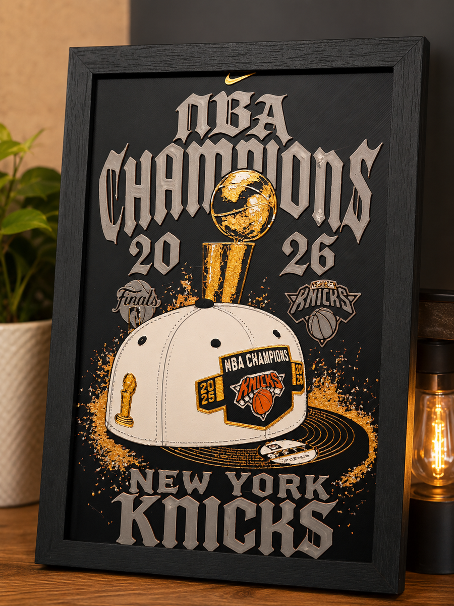 Championship Hat & Shirt Inspired 3D Printed Basketball Wall Art | Framed Sports Decor | Fan Cave Gift | 6x9 Display