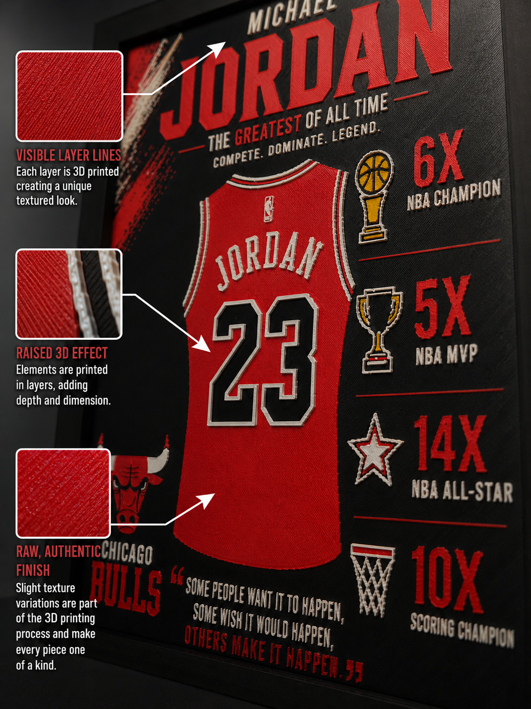 Michael Jordan 3D Printed Wall Art – Framed 8x10