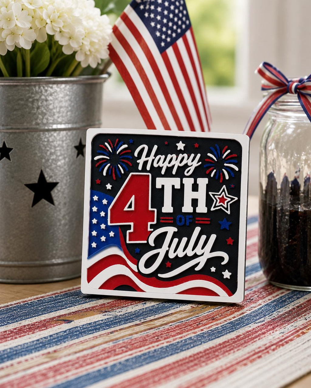 Happy 4th of July Magnet – Patriotic Refrigerator Magnet – Red White Blue Kitchen Decor – Independence Day Gift