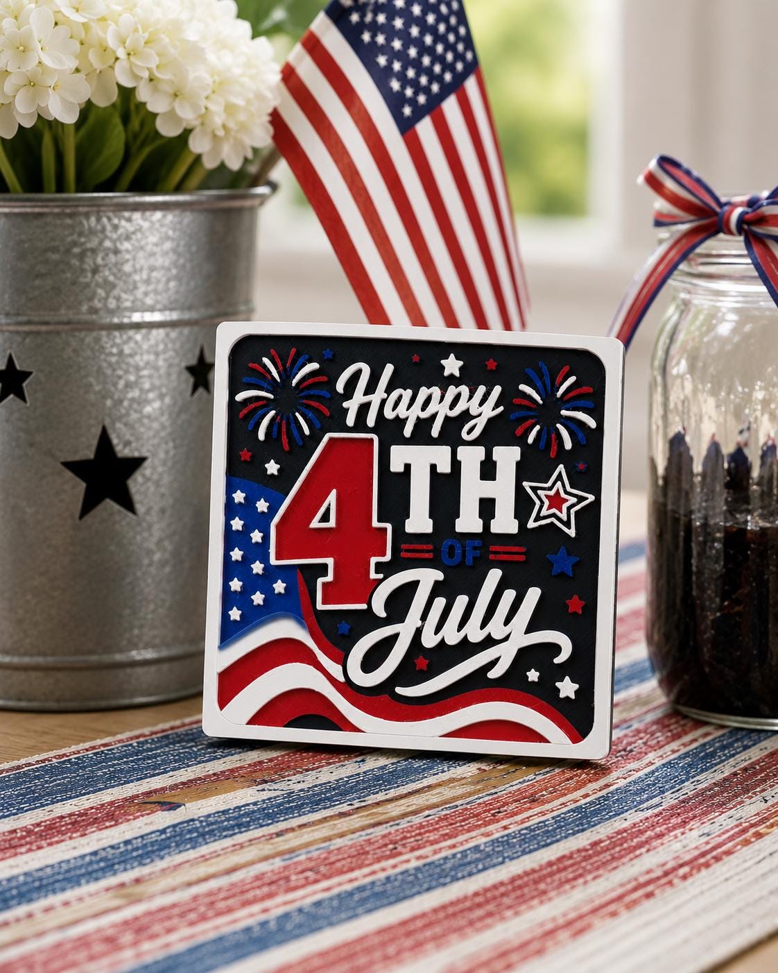 Happy 4th of July Magnet – Patriotic Refrigerator Magnet – Red White Blue Kitchen Decor – Independence Day Gift