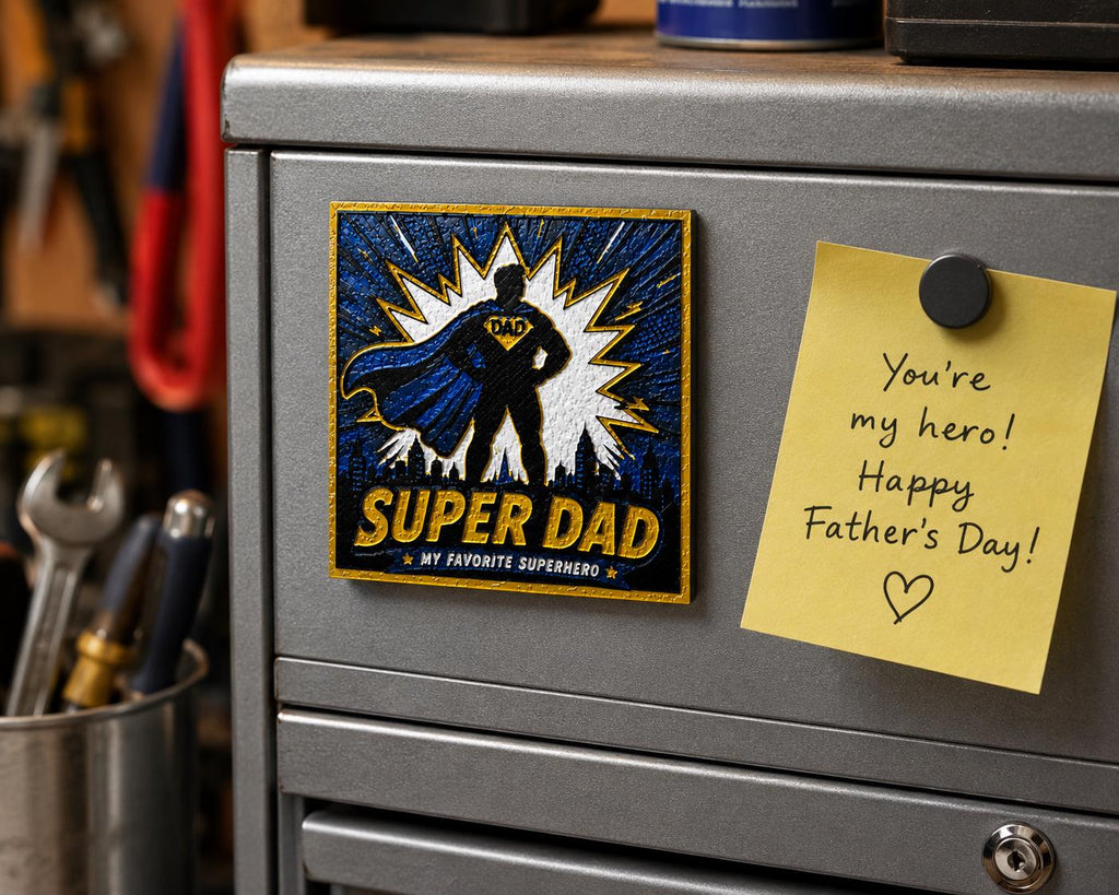 Textured 3D Printed Super Dad Magnet | Superhero Father's Day Gift