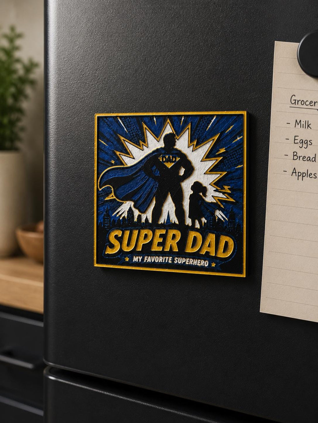 Textured 3D Printed Super Dad Magnet | Superhero Father's Day Gift