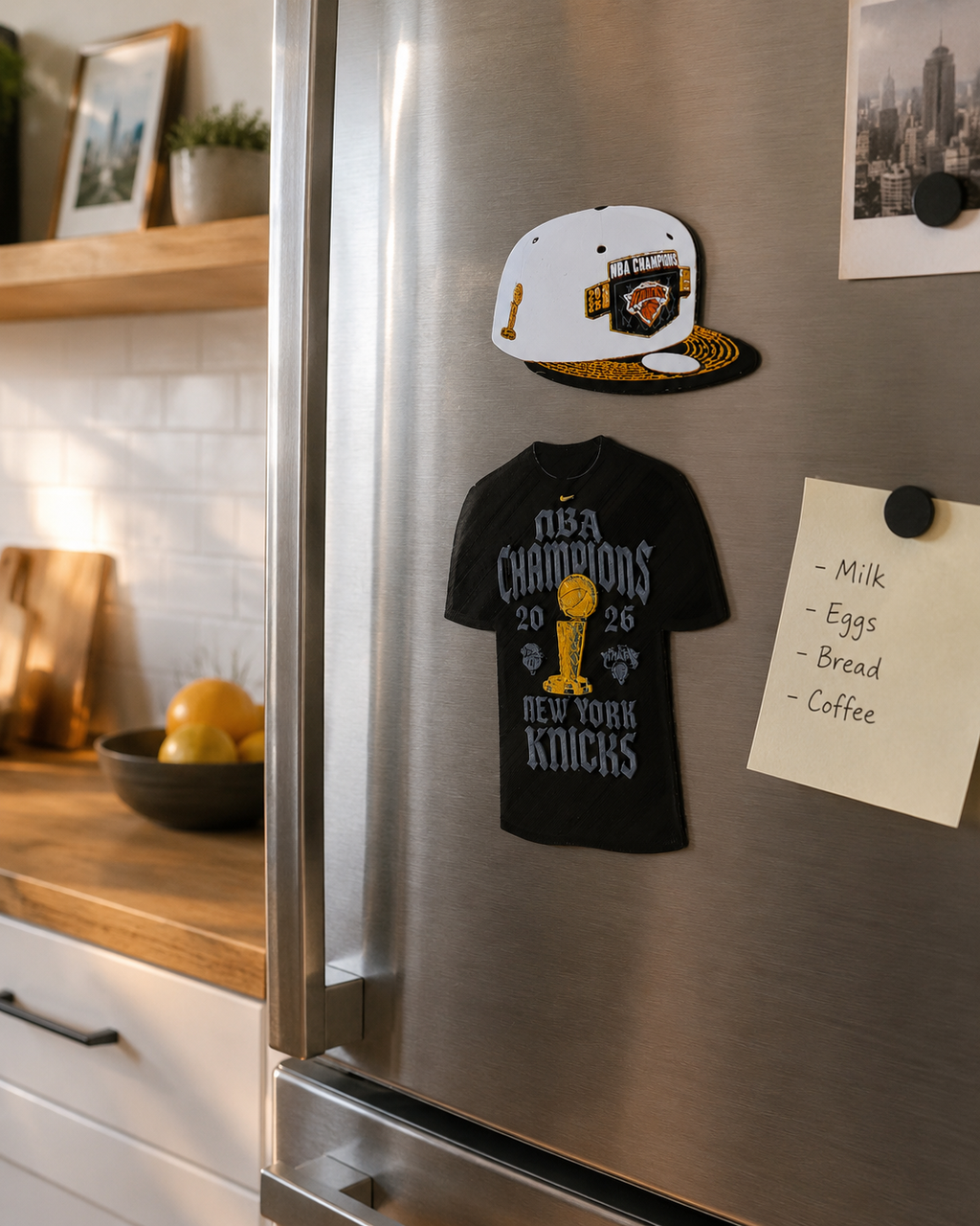 🏀 New York Knicks 2026 NBA Champions Magnet Set – Hat & Shirt (3D Printed)