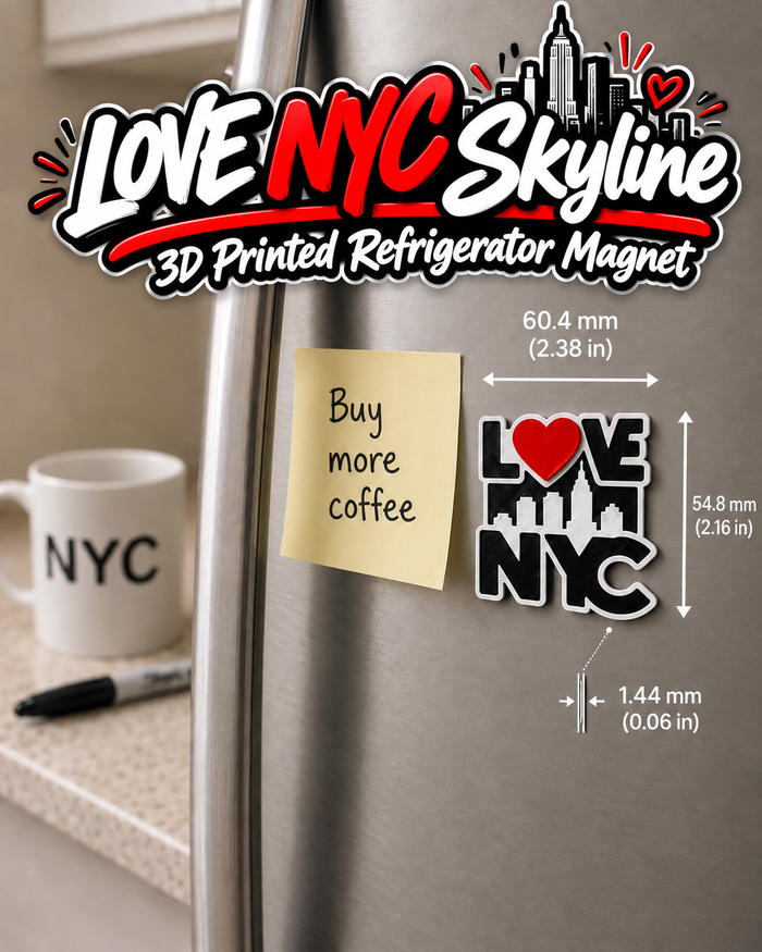 LOVE NYC Skyline 3D Printed Refrigerator Magnet