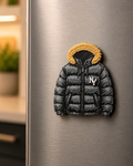 New York puffer jacket magnet displayed on a refrigerator
