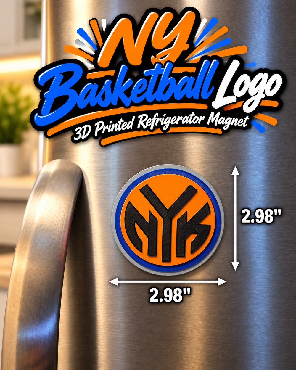 NY Basketball Logo 3D Printed Refrigerator Magnet