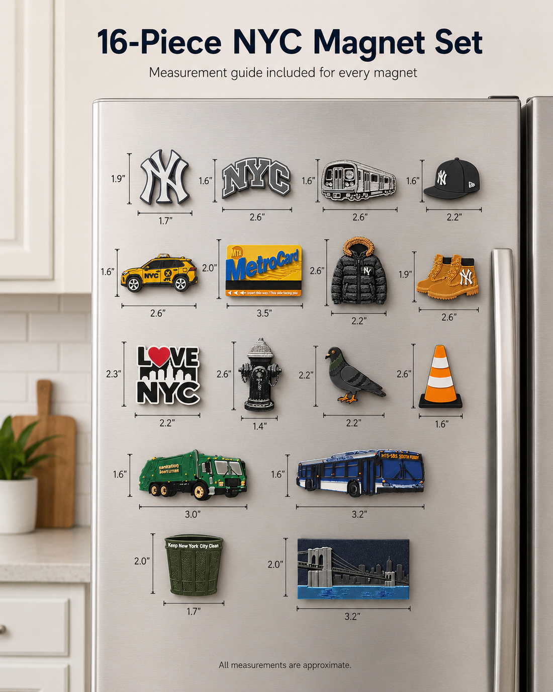 NYC 16-piece magnet set lifestyle measurement guide