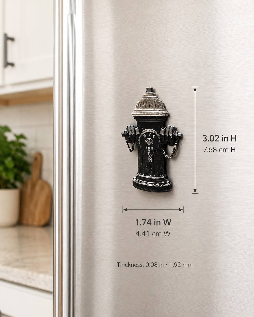 NYC fire hydrant 3D printed refrigerator magnet with measurements