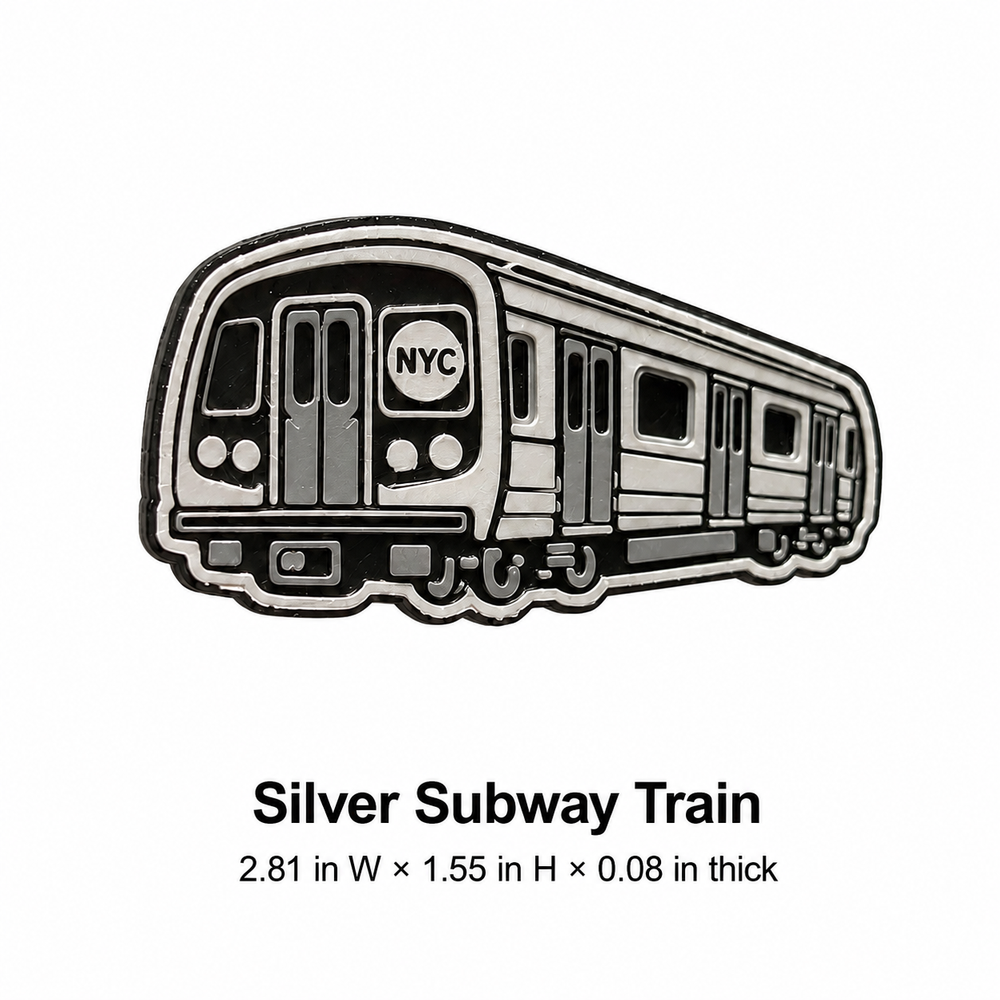 NYC Subway Train refrigerator magnet with exact dimensions 2.81 inches wide by 1.55 inches high by 0.08 inches thick