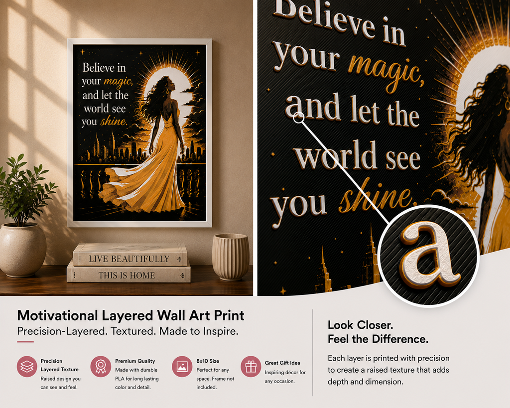 Believe in Your Magic | Textured 3D Layered Wall Art | 8x10 Motivational Print