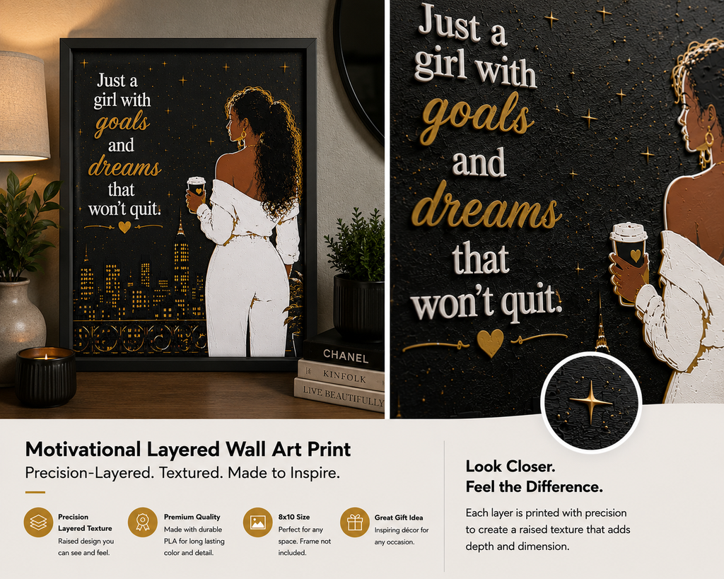 Just a Girl With Goals and Dreams | Textured 3D Layered Wall Art | 8x10 Motivational Print
