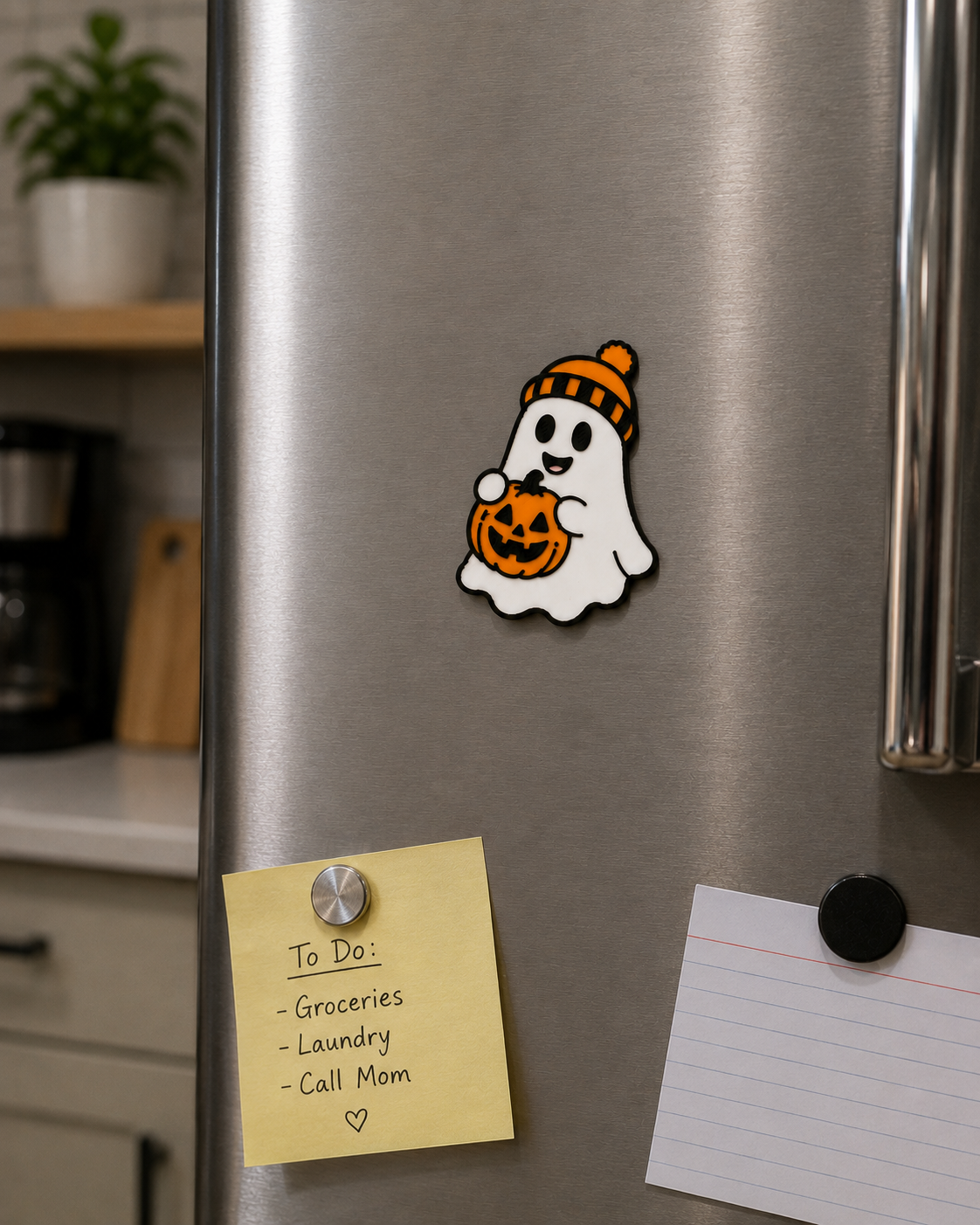 Ghost With Pumpkin Bucket 3D Printed Refrigerator Magnet