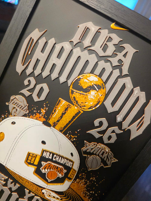 Championship Hat & Shirt Inspired 3D Printed Basketball Wall Art | Framed Sports Decor | Fan Cave Gift | 6x9 Display