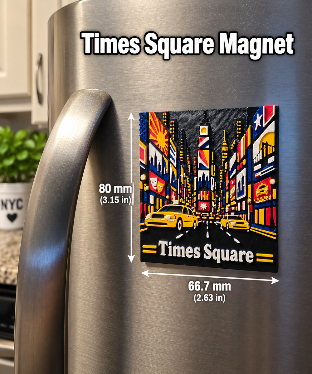 Times Square 3D printed refrigerator magnet lifestyle image with dimensions